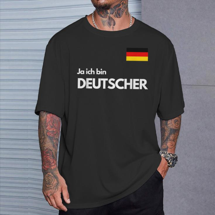 Men's With Ja Ich Bin Deutscher German Black S T-Shirt Geschenke für Ihn