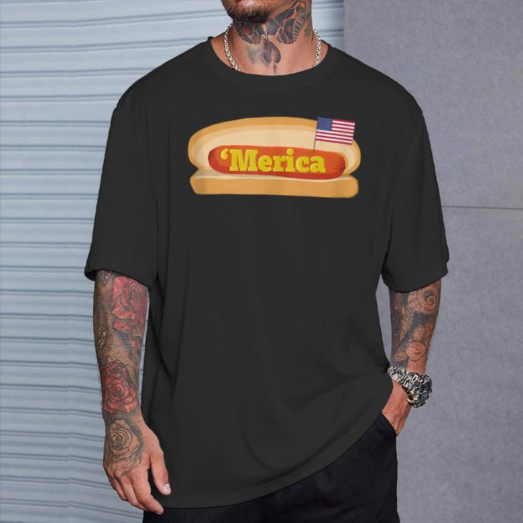 'Merica Hot Dog Flag Patriotic American Flag Hot Dog T-Shirt Gifts for Him