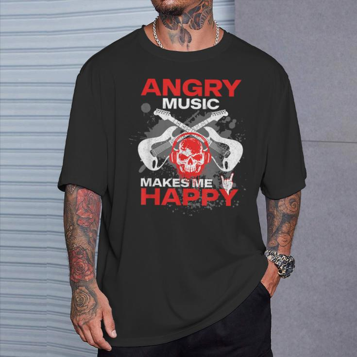 Metalhead Heavy Metal Angry Music Makes Me Happy Metal Fan T-Shirt Gifts for Him