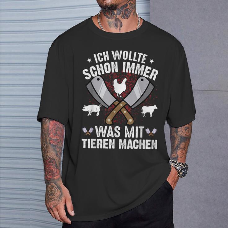 Metzger Was Mit Tieren Text In German T-Shirt Geschenke für Ihn