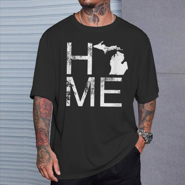 Michigan Home Mi State Love Pride Map Distressed T-Shirt Gifts for Him