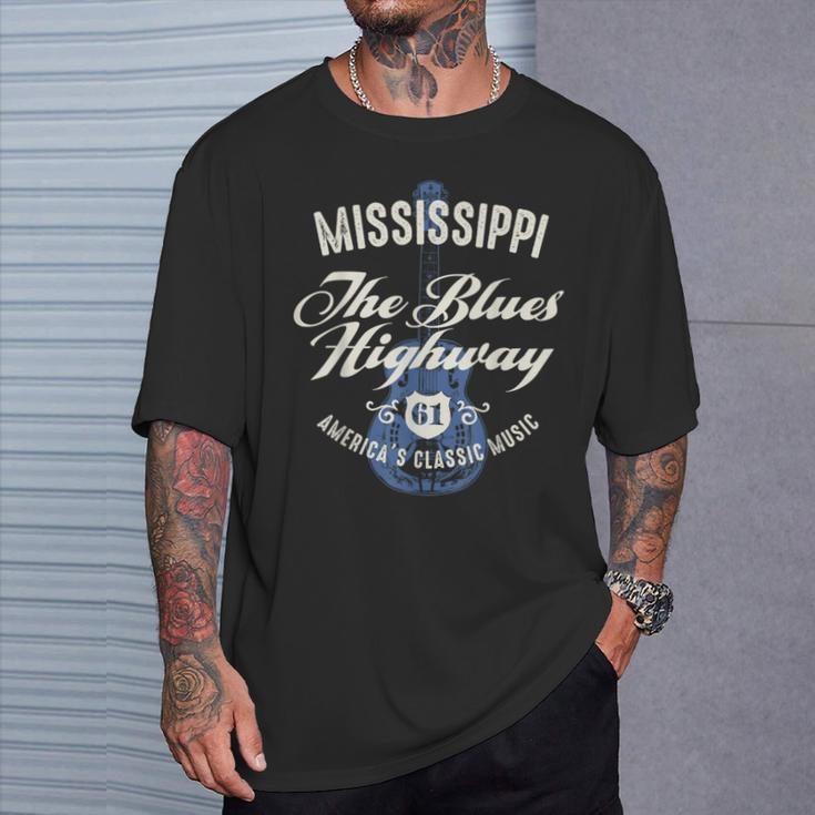 Mississippi The Blues Highway 61 Music Usa Guitar Vintage T-Shirt Gifts for Him