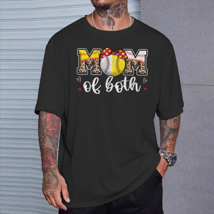 Mom Of Both Leopard Game Day Baseball Softball Mother's Day T-Shirt Gifts for Him
