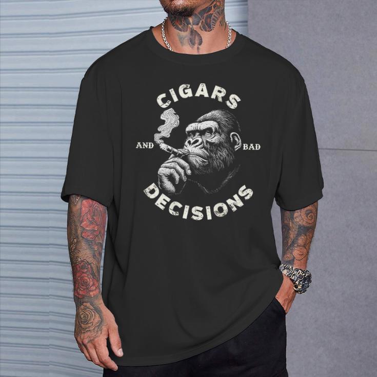 Monkey Cigars And Bad Decisions On Back T-Shirt Gifts for Him