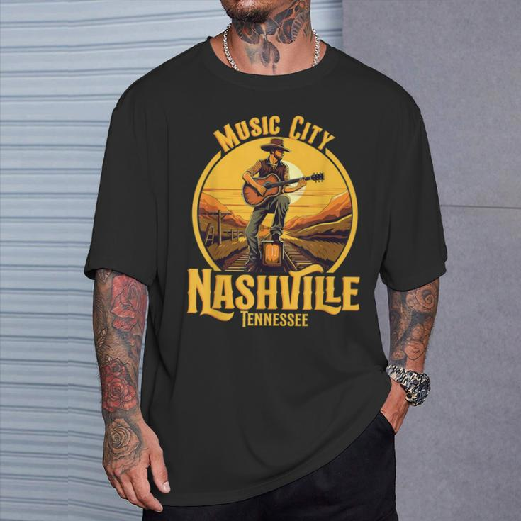 Music City Nashville Tennessee Vintage Guitar Country Music T-Shirt Gifts for Him
