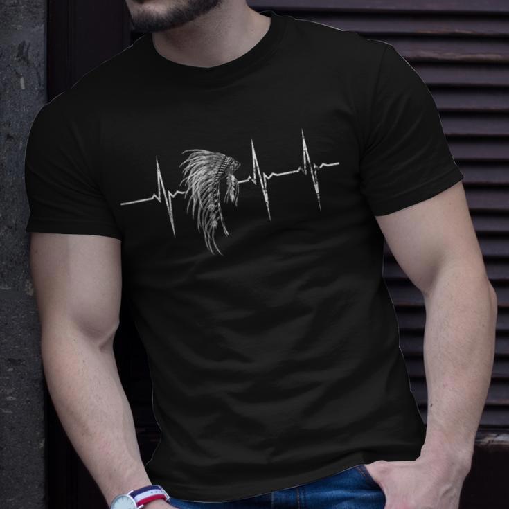 Native American Indian Chief Indigenous Headdress Heartbeat T-Shirt Gifts for Him