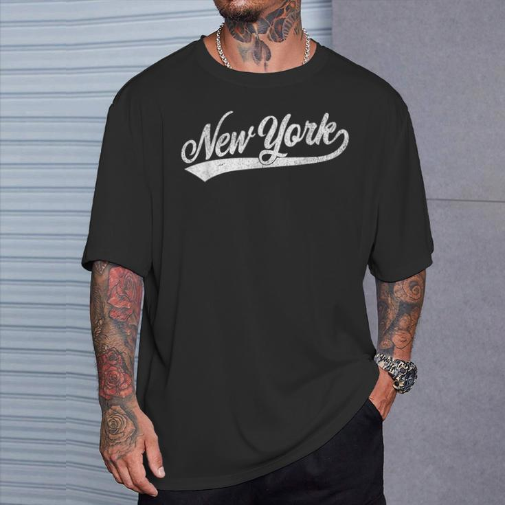 New York City Baseball Script T-Shirt Gifts for Him