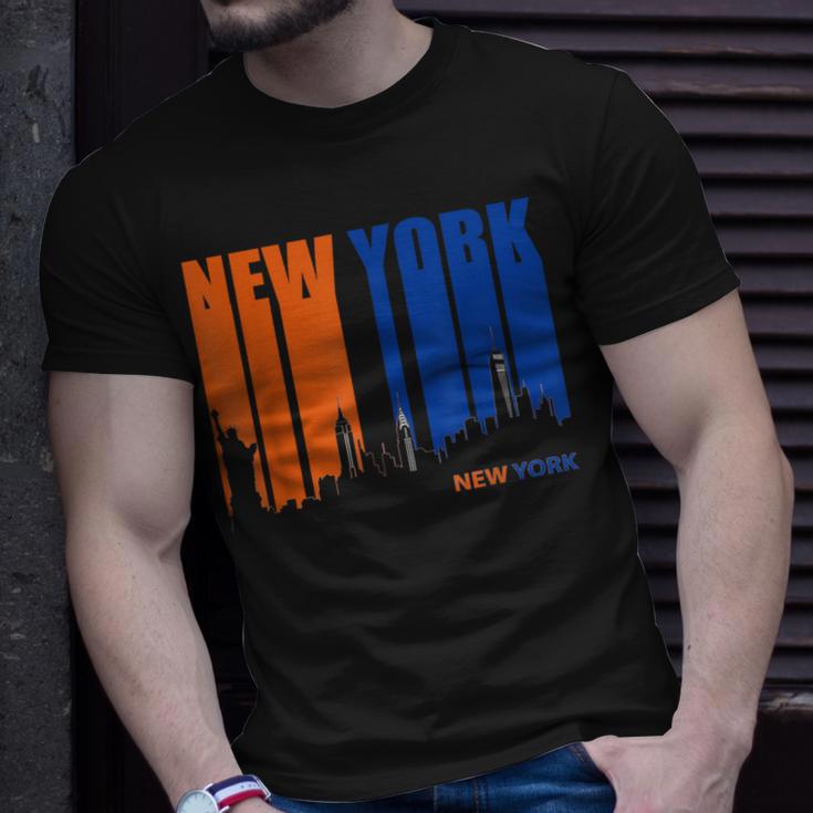 New York Orange & Blue Skyline Vintage Silhouette T-Shirt Gifts for Him