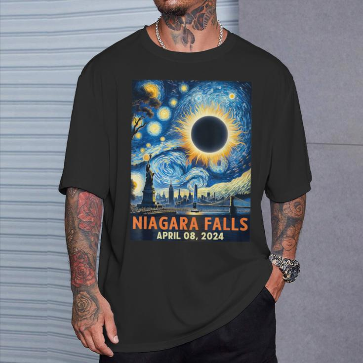 Niagara Falls New York Total Solar Eclipse 2024 Starry Night T-Shirt Gifts for Him