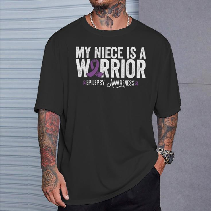 My Niece Is A Warrior Epilepsy Awareness Purple Ribbon T-Shirt Gifts for Him