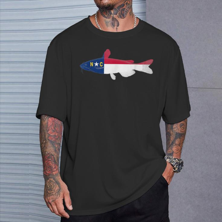 North Carolina State Flag Catfish Fishing T-Shirt Gifts for Him