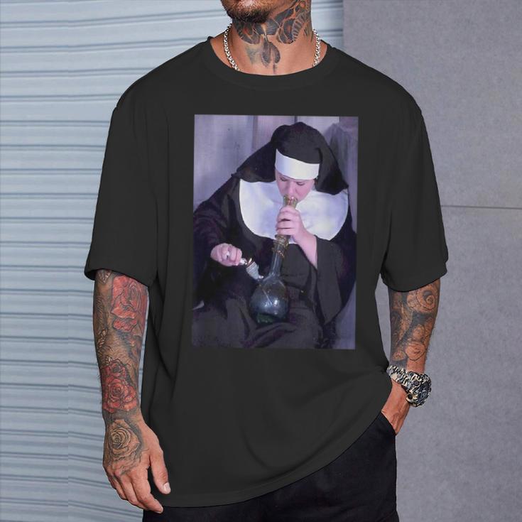 Nuns & Bongs Weed Drug Nun Smoking Nun T-Shirt Gifts for Him