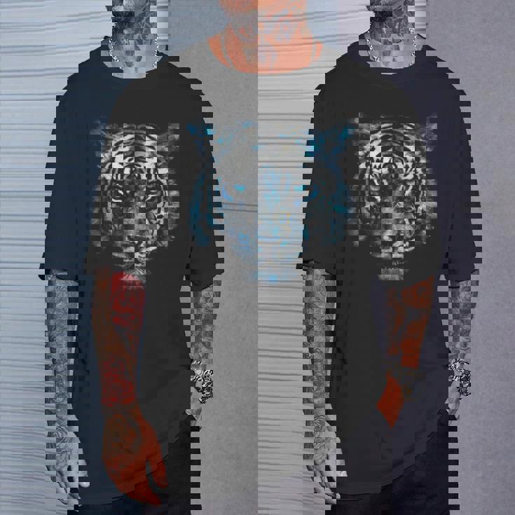 Obra De Arte De Tigre Ojos Azules Arte Animal Tigre Camiseta unisex Regalos para él