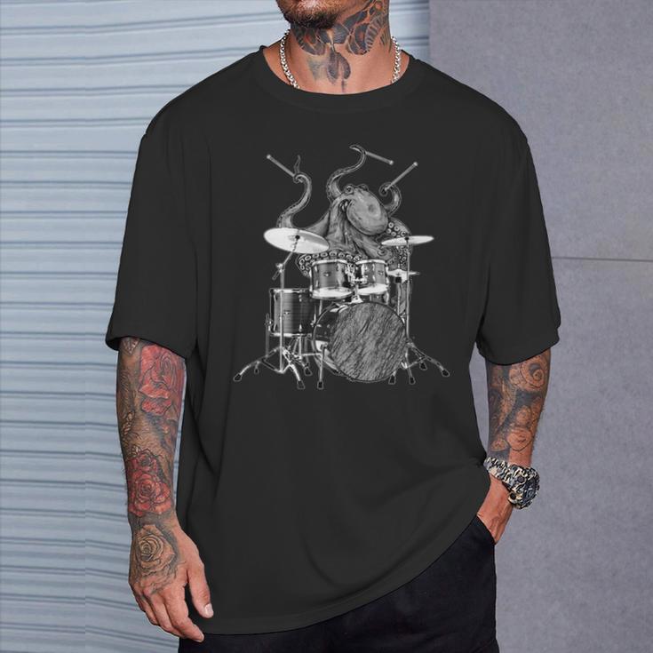 Octopus Playing Drums Drummer Ocean Creature Band T-Shirt Gifts for Him