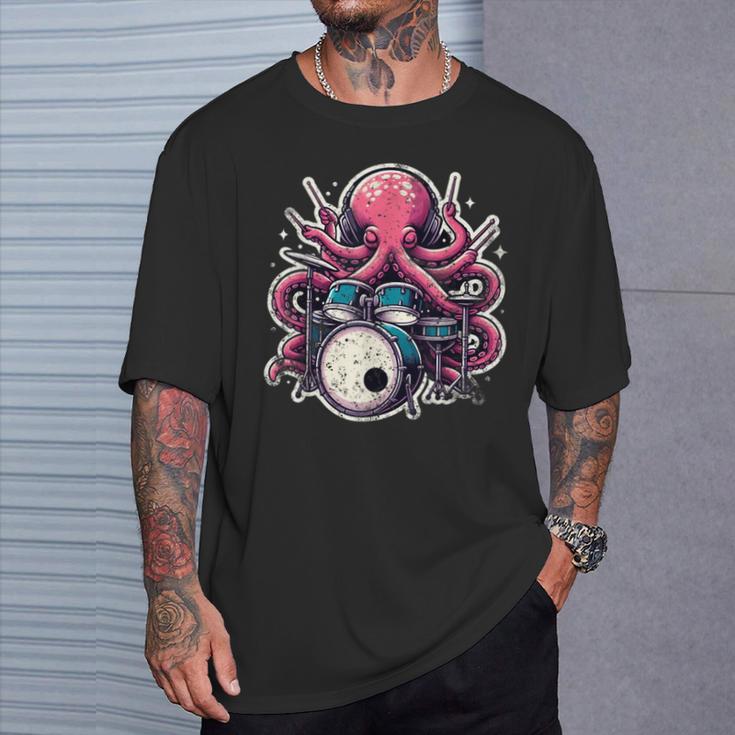 Octopus Playing Drums Drummer Musician Drumming Band T-Shirt Gifts for Him