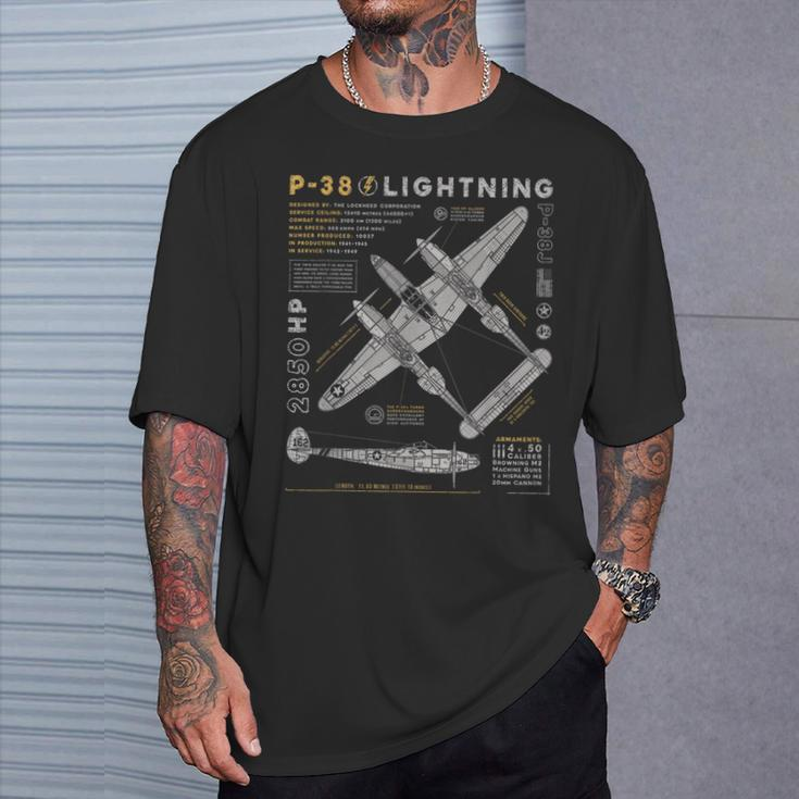 P-38 Lightning Vintage P38 Fighter Aircraft Ww2 Aviation T-Shirt Gifts for Him