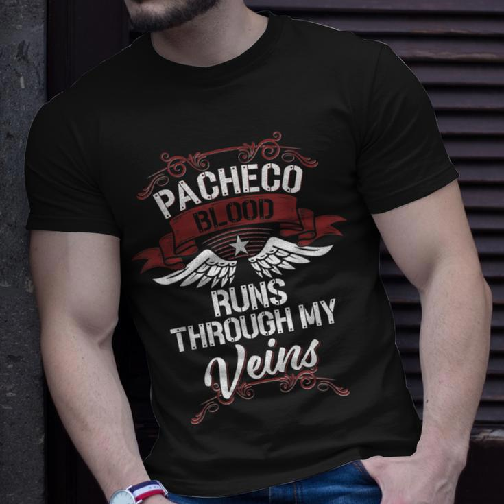 Pacheco Blood Runs Through My Veins Last Name Family T-Shirt Gifts for Him