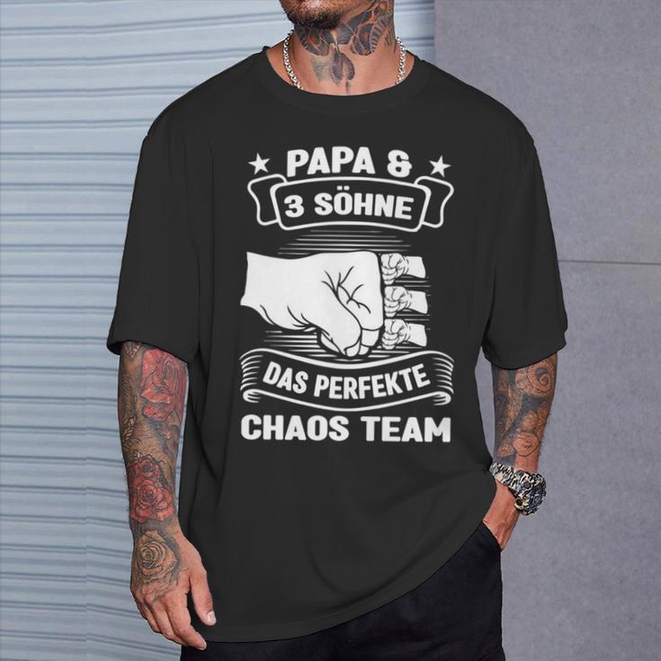 Papa & 3 Söhne Chaos Team Papa 3 Söhne T-Shirt Geschenke für Ihn