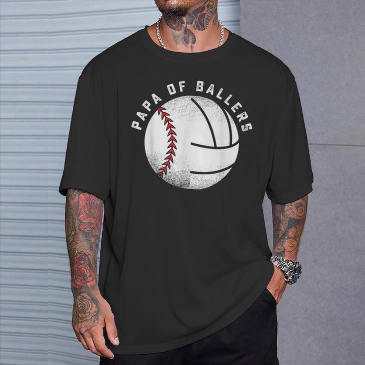 Papa Baseballolleyball Spieler Tochter Sohn Sport Team Dad T-Shirt Geschenke für Ihn