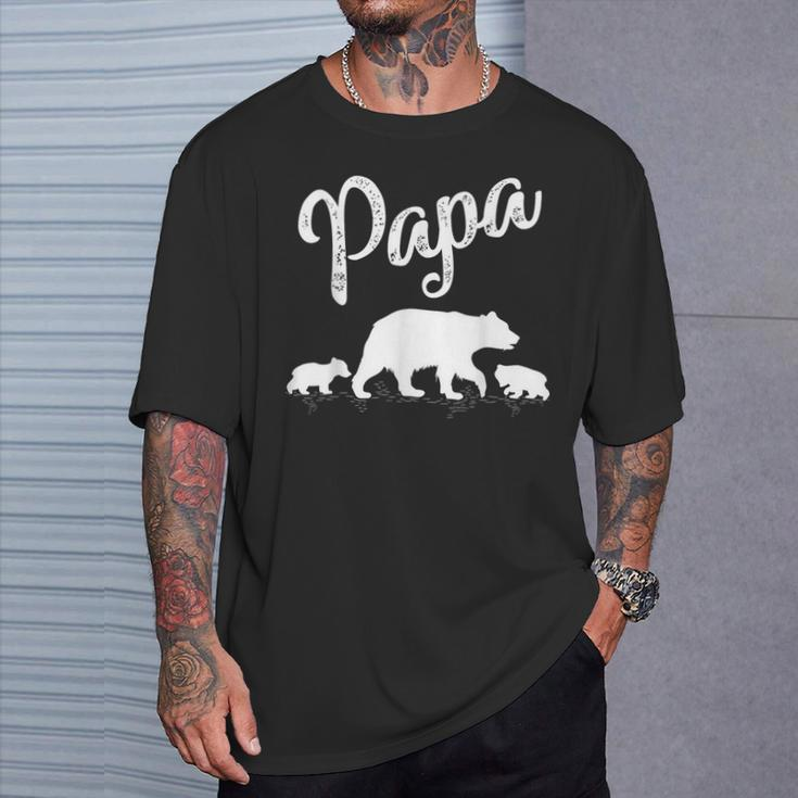 Papa Bear 2 Cub Bear Animal Lover Papa Bear Father's Day T-Shirt Gifts for Him