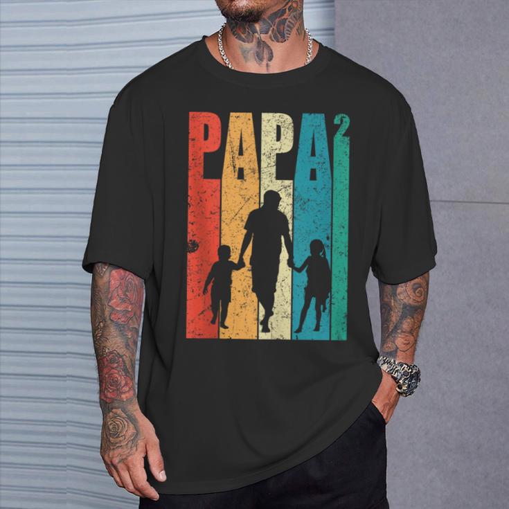 Papa Hoch 2 Dad Hoch 2 Kinder Zweifacher Papaatertag Retro T-Shirt Geschenke für Ihn