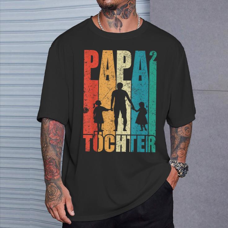 Papa Hoch 2 Dad Hoch 2 Töchter Zweifach Papa Father's Day S T-Shirt Geschenke für Ihn