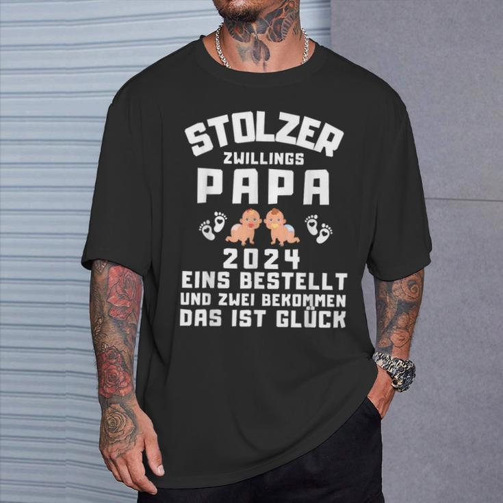 Papa Von Zwillingen 2024 Saying Proud Twin Papa 2024 T-Shirt Geschenke für Ihn