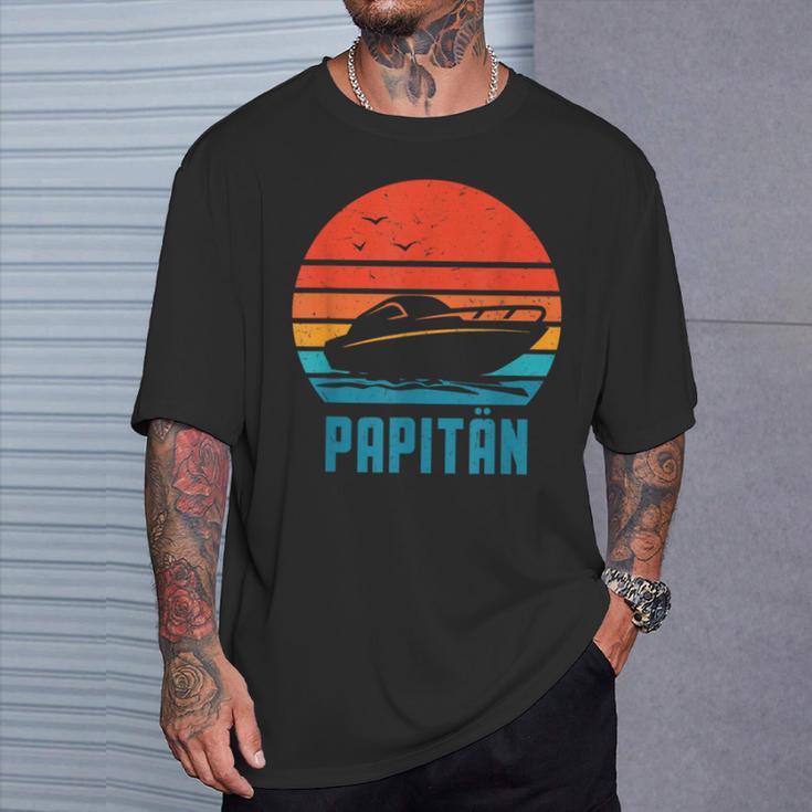 Papitän Motorboot Bootsführerscheinatertag Papa Kapitän T-Shirt Geschenke für Ihn