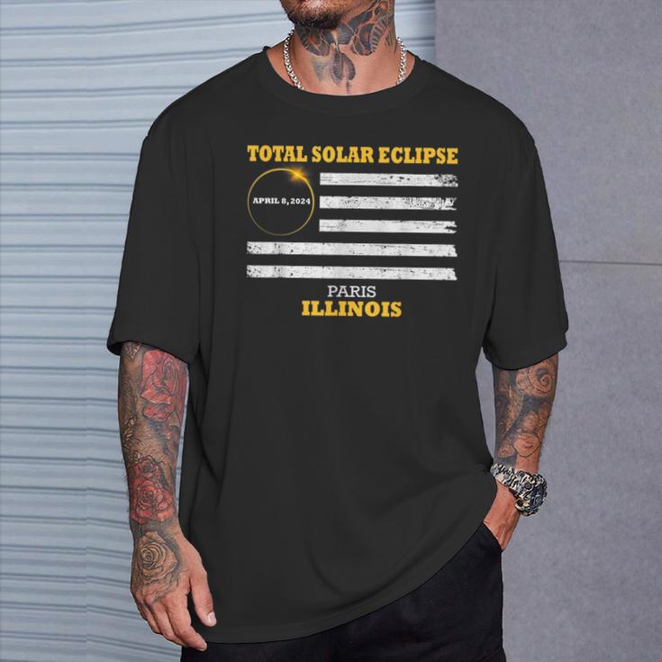 Paris Illinois Solar Eclipse 2024 Us Flag T-Shirt Gifts for Him