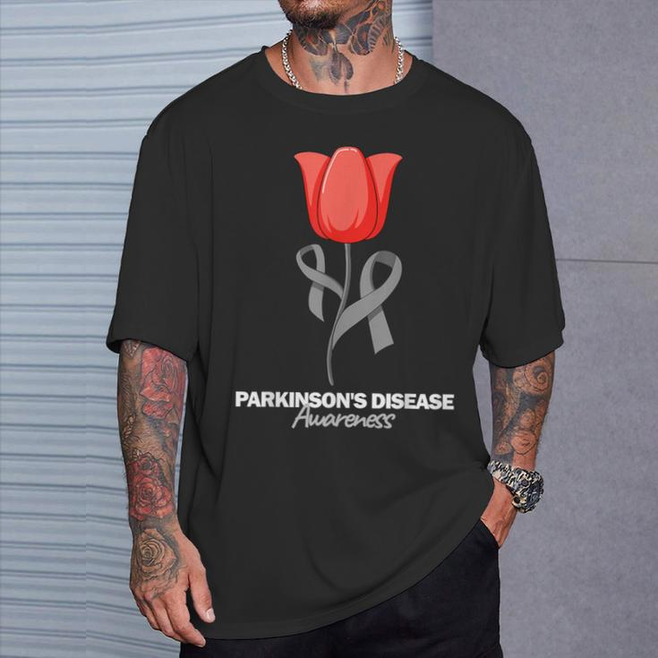 Parkinson's Disease Awareness April Month Red Tulip T-Shirt Gifts for Him