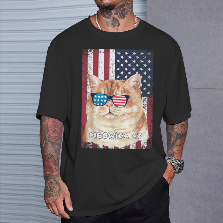 Patriotic Cat Meowica Af 4Th Of July Usa American Flag T-Shirt Gifts for Him