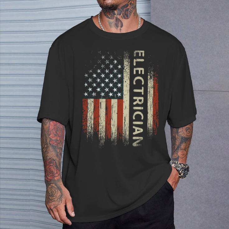 Patriotic Electrician American Usa Flag T-Shirt Gifts for Him