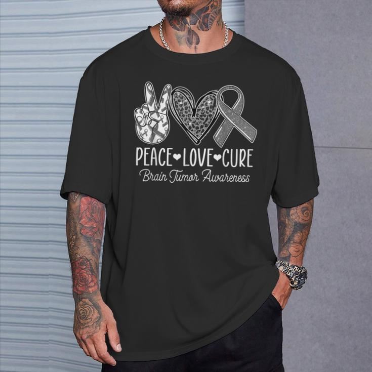 Peace Love Cure Brain Tumor Support Brain Tumor Awareness T-Shirt Gifts for Him