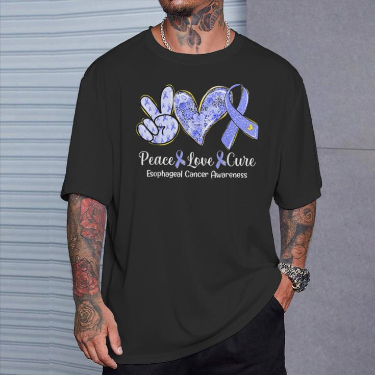 Peace Love Cure Periwinkle Ribbon Esophageal Cancer T-Shirt Gifts for Him