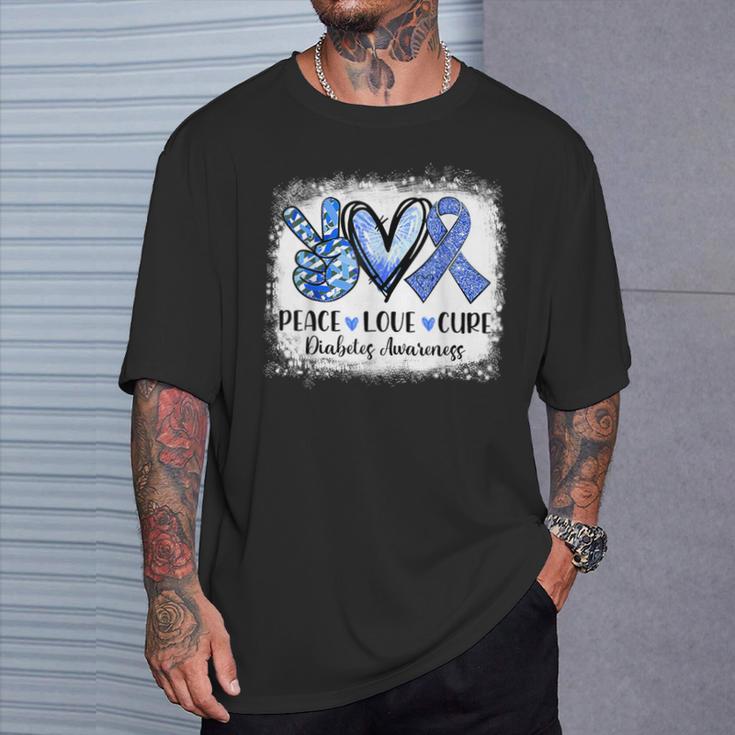 Peace Love Cure Type 1 Diabetes Awareness T1d Blue Ribbon T-Shirt Gifts for Him