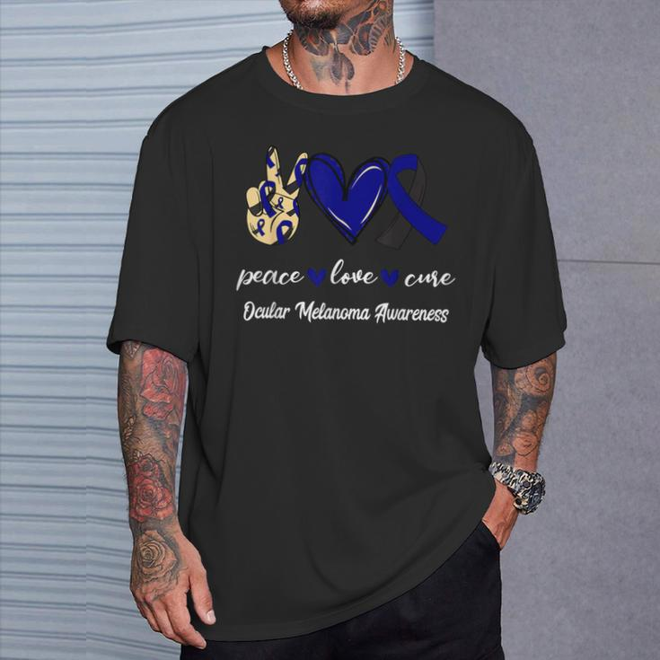 Peace Love Hope Black & Navy Ribbon Ocular Melanoma Aware T-Shirt Gifts for Him