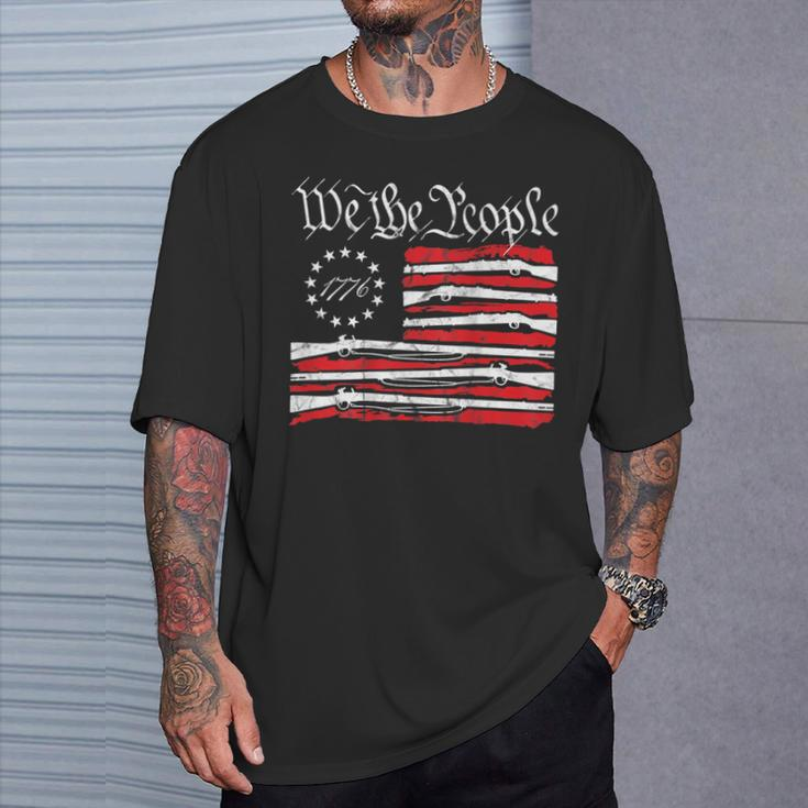 We The People Gun Rights American Flag 4Th Of July On Back T-Shirt Gifts for Him