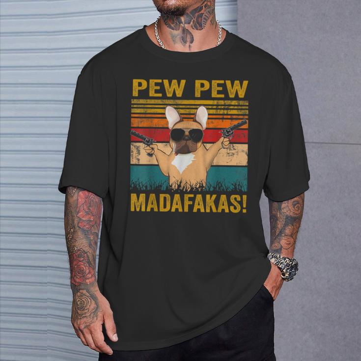 Pew Pew Madafakas French Bulldog Dogs Dad Vintage T-Shirt Geschenke für Ihn