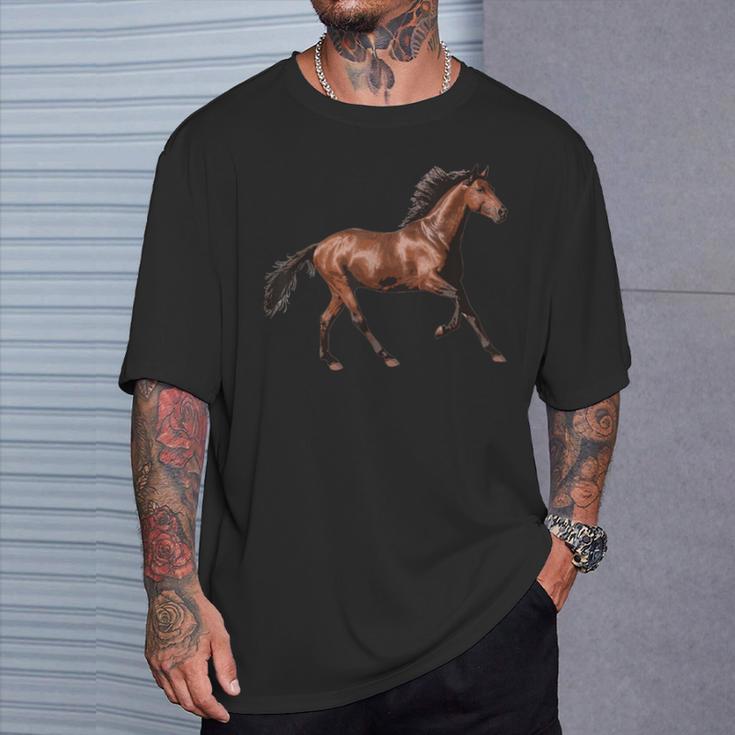 Pferd Braun Hengst Brauner Schwarze Mähne T-Shirt Geschenke für Ihn