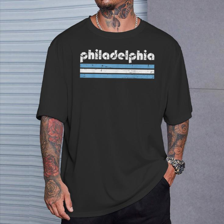 Philadelphia Pennsylvania Retro Three 3 Stripes Weathered T-Shirt Gifts for Him