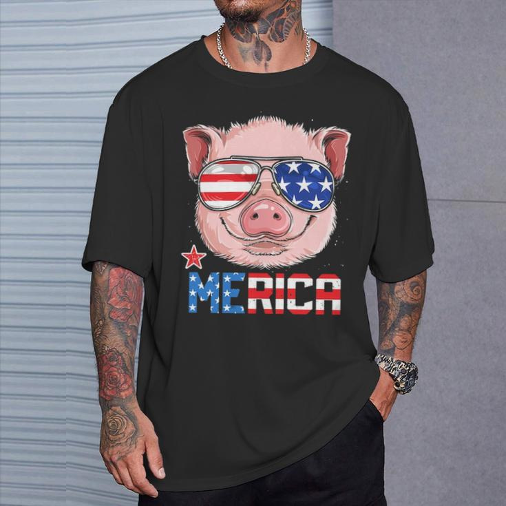 Pig 4Th Of July Merica American Flag Sunglasses T-Shirt Gifts for Him