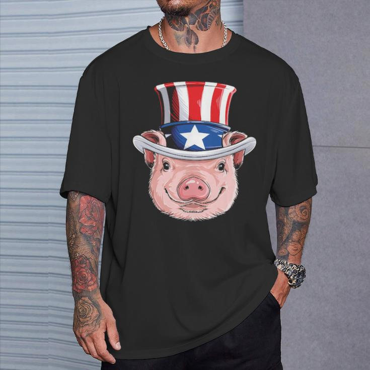 Pig 4Th Of July Uncle Sam American Flag Hat T-Shirt Gifts for Him