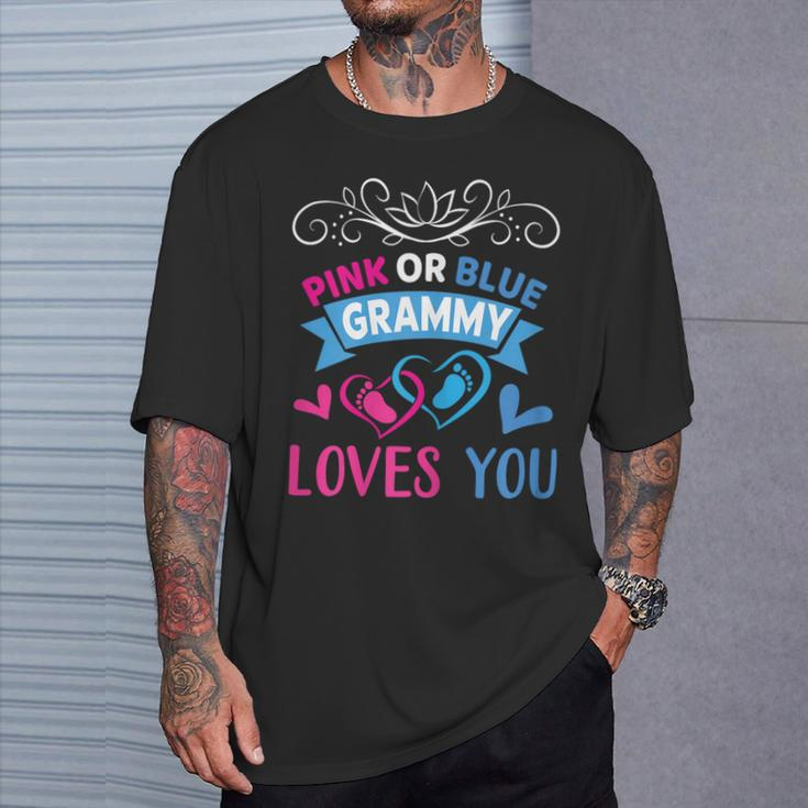 Pink Or Blue Grammy Loves You Gender Reveal Party Shower T-Shirt Gifts for Him