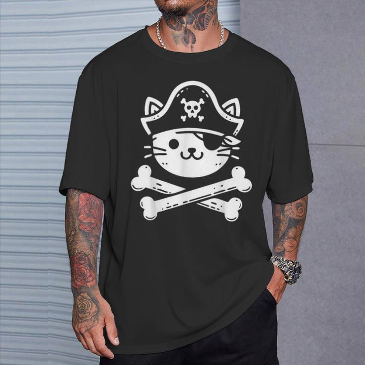 Pirate Cat Crossbones Cat Lover Cats Kitten Owner T-Shirt Gifts for Him