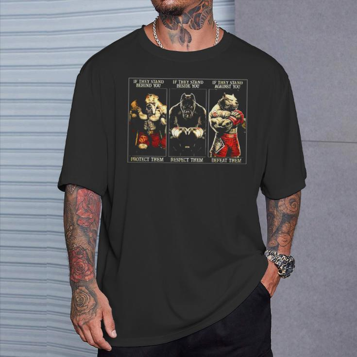 Pitbull Boxing Protect Respect Defeat T-Shirt Gifts for Him