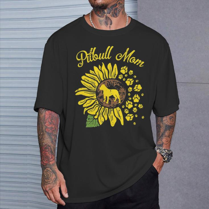 Pitbull Mom Sunflower Paw Pittie Dog Owner Mama Women Gif T-Shirt Gifts for Him