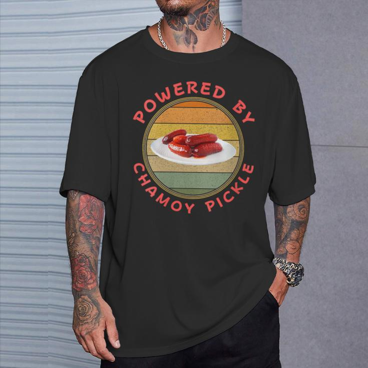 Powered By Chamoy Pickles Retro Humor Hot Pickle Food Lover T-Shirt Gifts for Him