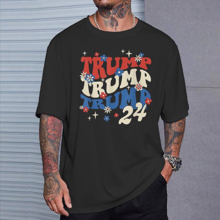 President Trump 24 2024 Groovy Retro T-Shirt Gifts for Him