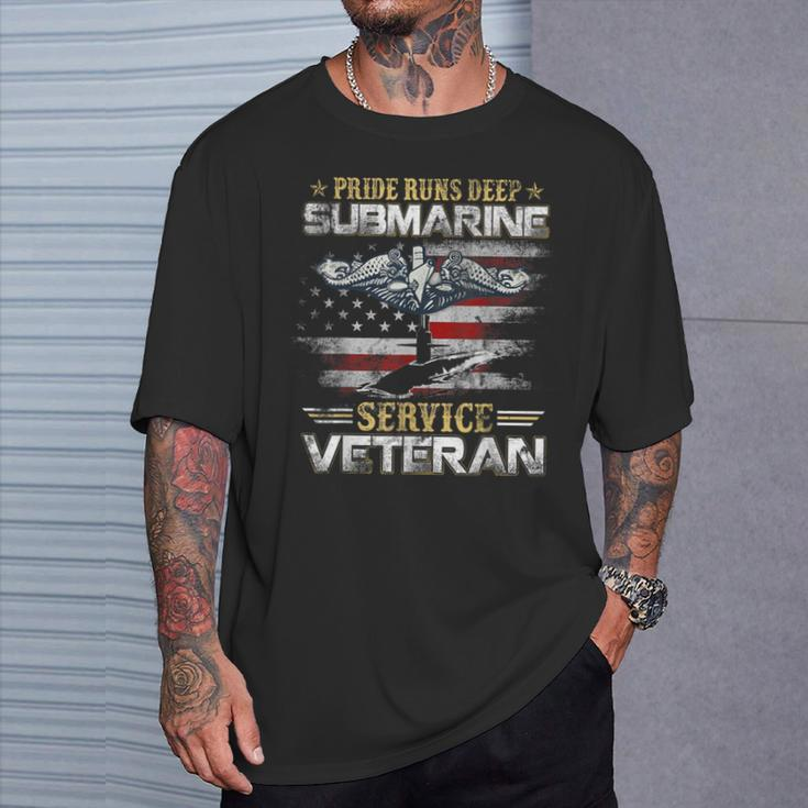 Pride Runs Deep Submarine Service Veteran Flag Patriotic Men T-Shirt Gifts for Him