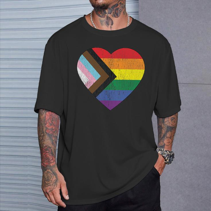 Progress Pride Flag Vintage Rainbow Heart Love Lgbt Pocket T-Shirt Gifts for Him